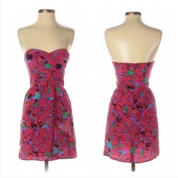 Twelfth Street by Cynthia Vincent Strapless Dress - Vibrant Red and Green - Picture 1 of 8